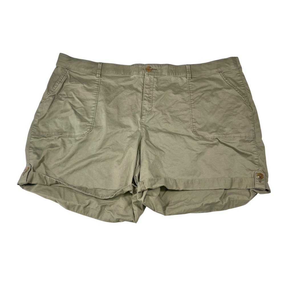 Lane Bryant 26 Olive Green Chino Shorts Cuffed Utility Safari Gorpcore‎